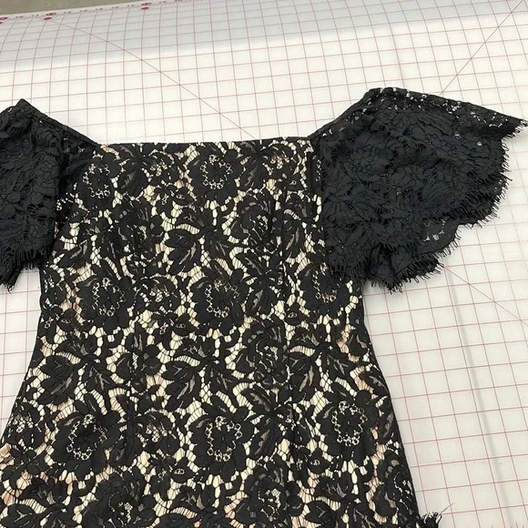 ELIZA J Cocktail/Wedding Floral Black Lace Off Shoulder Flutter SLV Sheath 10 - Picture 12 of 16